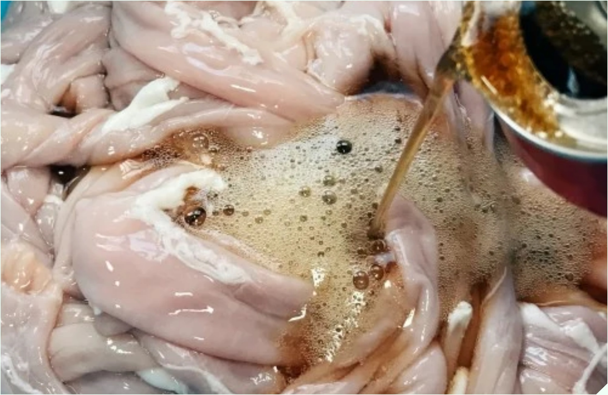 Làm lòng non đừng chỉ dùng muối, cứ cho 2 thứ này vào là lòng sạch tinh, luộc lên trắng giòn sần sật, không có - Ảnh 5.