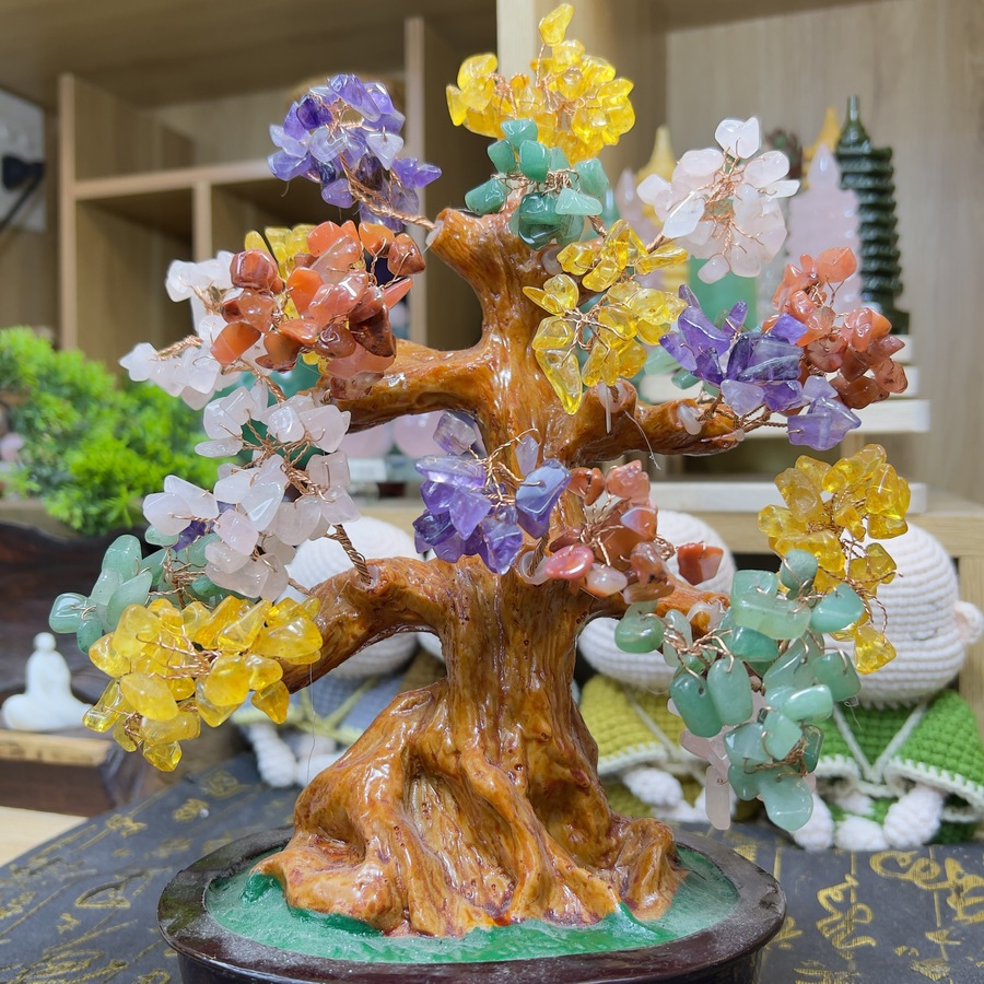 cây tài lộc đá thạch anh đa sắc thu hút tài lộc