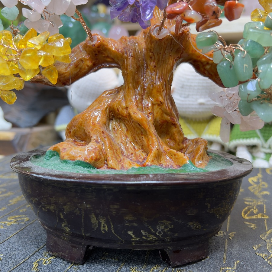 cây tài lộc đá thạch anh đa sắc thu hút tài lộc